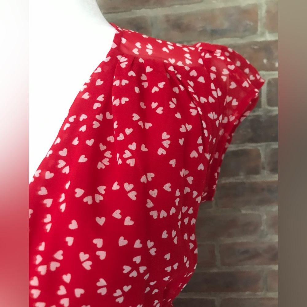 Urban Outfitters red flirty dress with white polka dot hearts XS